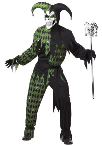 Mens Green Scary Jester Costume 3 Mens Green Scary Jester Costume