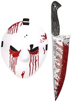 California Costumes Men's Slasher Hockey Mask And Knife Jason Horror Gore